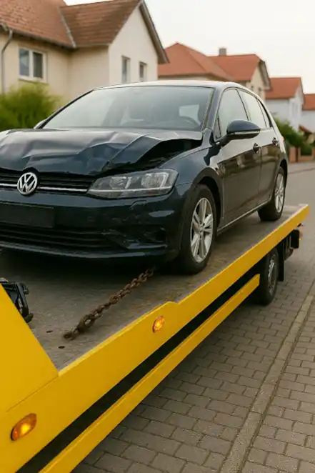 Defektes Auto wird in Albstadt abgeschleppt, um es beim Autoankauf zu bewerten.